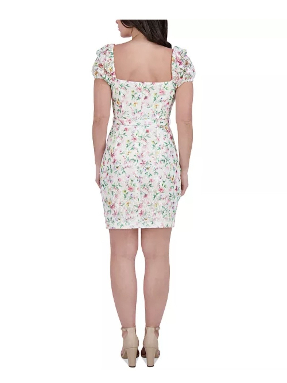 Kensie White Floral Puff-Sleeve Tie-Waist Mini Dress - Picture 4 of 5